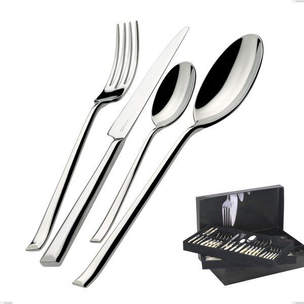 75-Piece Cutlery Set in Gallery Duetto Bugatti Box, 18.10 Polished Chrome Stainless Steel