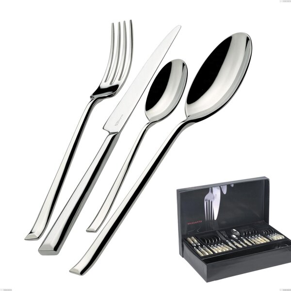 Cutlery Set 49 Pieces in Gallery Duetto Bugatti Box, 18.10 Polished Chrome Steel