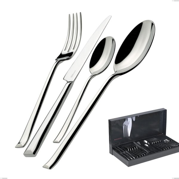 30 Piece Cutlery Set in Box Gallery Duetto Bugatti, Polished Chrome Stainless Steel 18.10