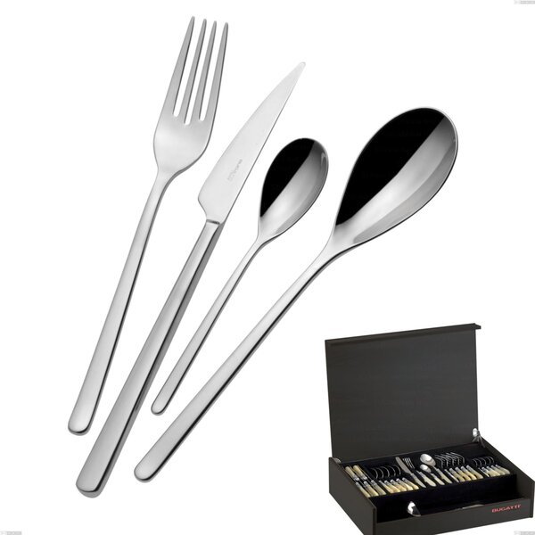 49-Piece Sintesi Bugatti Cutlery Set in Wenge Wood Case, 18.10 Polished Chrome Steel
