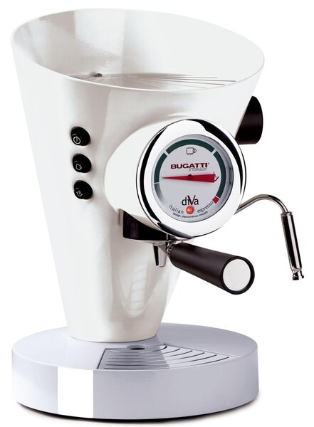 Bugatti DIVA Stainless Steel Coffee Maker 24x24x36.5 cm - Weight 9.5 kg, 0.8 Litres for Ground and Powdered Coffee Entirely Made in Italy with Italian Warranty White