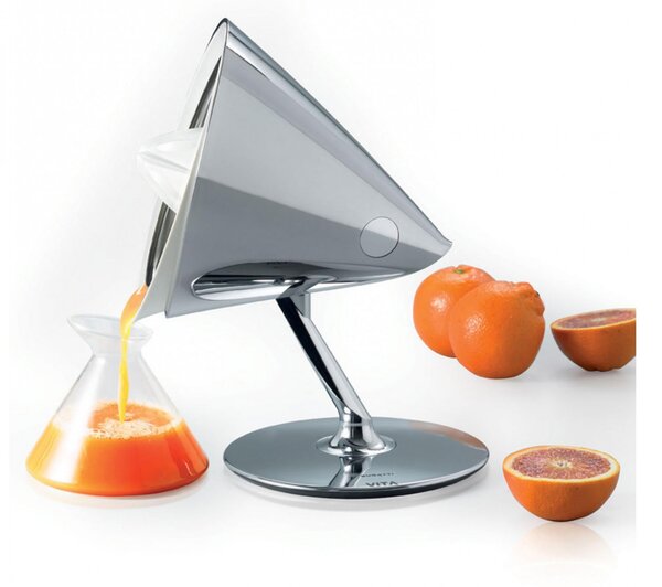 Electric Citrus Juicer VITA Bugatti with Included Tempered Blown Glass Jug Diameter 22.5xh 29 cm Capacity 0.6 Litres Polished Stainless Steel