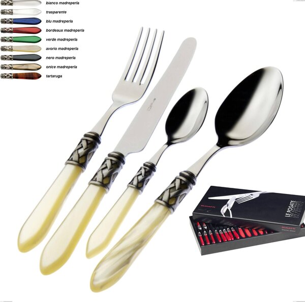 24-Piece Cutlery Set in Box Gallery Aladdin with Burnished Bezel Bugatti, Polished 18.10 Stainless Steel with PMMA Handle