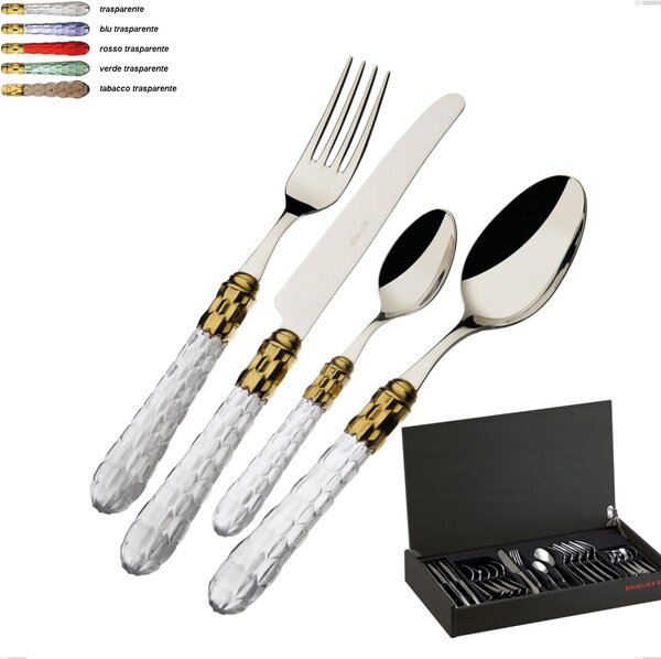 24-piece cutlery set in wenge wood case Cristallo ghiera oro Bugatti, polished 18.10 stainless steel with PMMA handle
