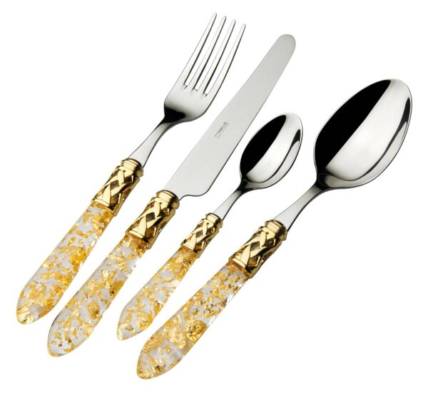 49-Piece Cutlery Set in Gallery Box Aladdin Gold Ring Bugatti, Polished 18.10 Stainless Steel with PMMA Handle