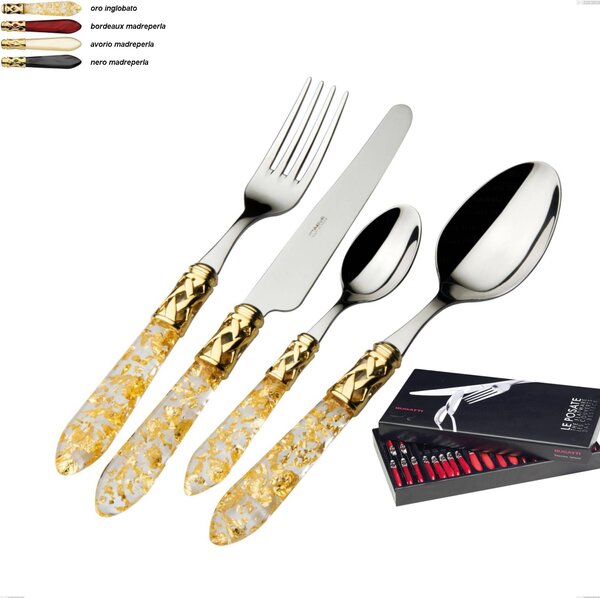 24-Piece Cutlery Set in Box Gallery Aladdin Gold Ring Bugatti, 18.10 Polished Stainless Steel with PMMA Handle