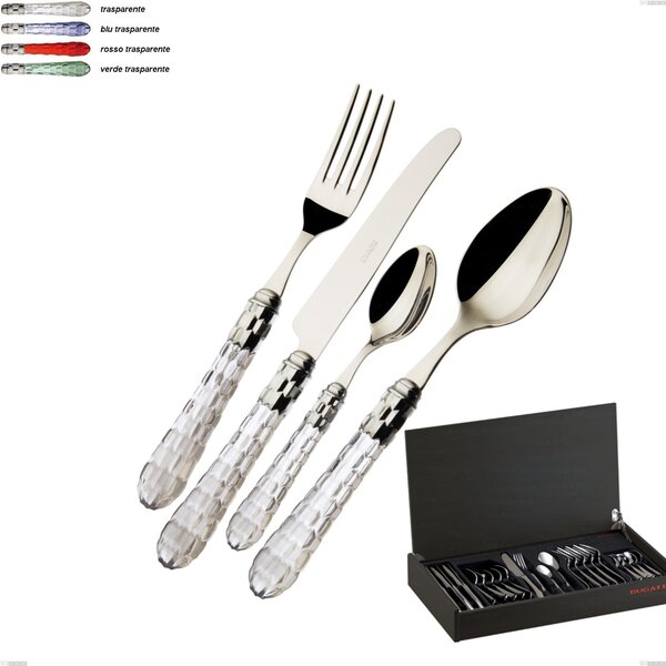 24-piece cutlery set in wenge wood case Cristallo ghiera cromata bugatti, polished 18.10 stainless steel with PMMA handle