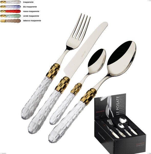 24-piece Compact Cristallo Ghiera Oro Bugatti Cutlery Set, 18.10 Polished Stainless Steel with PMMA Handle
