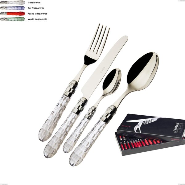 24-Piece Cutlery Set in Box Gallery Cristallo Ghiera Cromata Bugatti, Polished 18.10 Stainless Steel with PMMA Handle