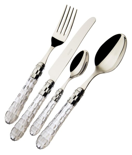 24-Piece Cutlery Set in Box Gallery Cristallo Ghiera Cromata Bugatti, Polished 18.10 Stainless Steel with PMMA Handle