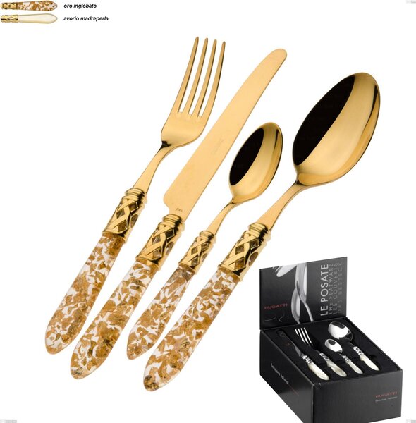24-piece compact Aladdin tutto oro Bugatti cutlery set, 18.10 stainless steel plated with 24-karat gold, PMMA handle