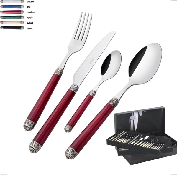 75 Piece Cutlery Set in Gallery Box Dorico Bugatti with Burnished Band, 18.10 Stainless Steel, Handle in Acrylic with Marbled Shades