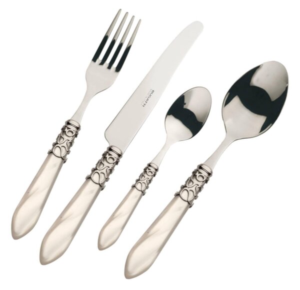 Melodia Chromed Ring Bugatti 75 Piece Cutlery Set in Wooden Box, 18.10 Steel with Mother-of-Pearl Effect Acrylic