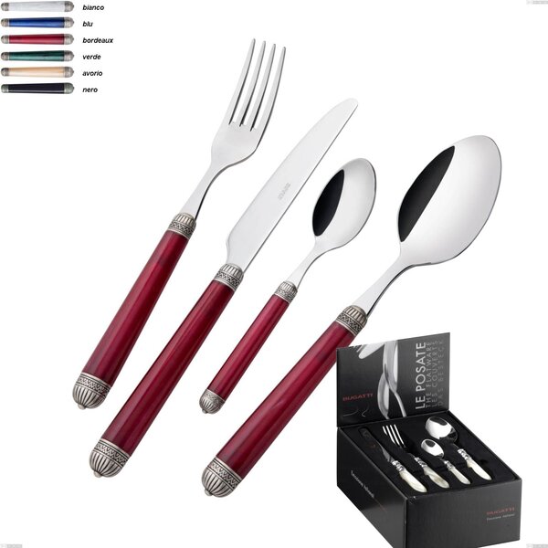 Dorico Bugatti with Burnished Bezel, 18.10 Stainless Steel, Acrylic Handle with Marbled Shades, Cutlery Set 24 Pieces