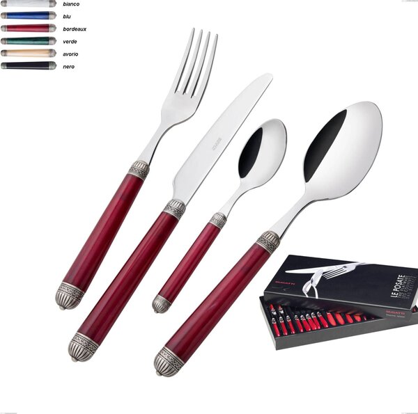 24-Piece Cutlery Set in Box Gallery Dorico Bugatti with Burnished Bezel, 18.10 Stainless Steel, Handle in Acrylic with Marbled Shades Dorico Bugatti