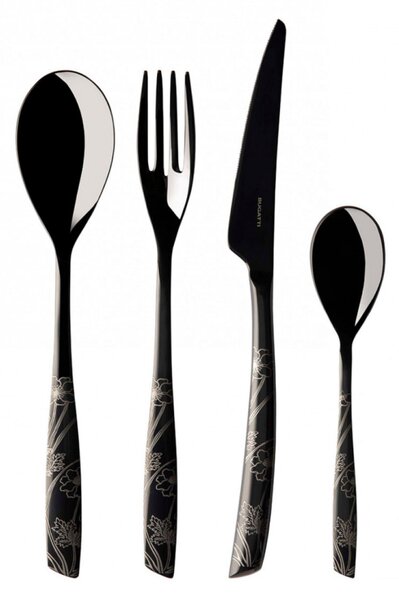 Cutlery Set 24 Pieces 6 Table Settings in Stainless Steel 18/10 Riviera Lady Black Diamond PVD Polished