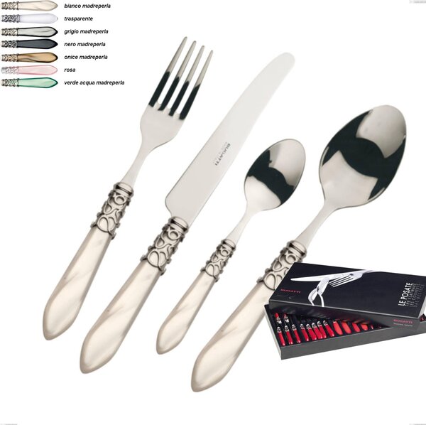24-Piece Cutlery Set in Box Gallery Melodia Chrome Bezel Bugatti, 18.10 Steel with Mother-of-Pearl Effect in Acrylic