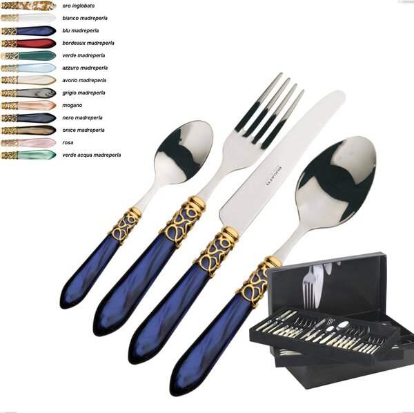 75 Piece Cutlery Set in Gallery Box Melodia Ghiera Oro Bugatti, 18.10 Stainless Steel with Acrylic Handle
