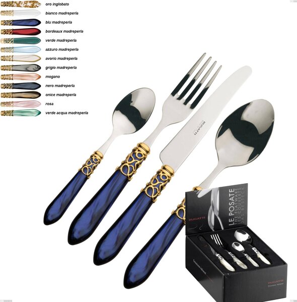 Melodia Gold Bezel Bugatti 24-Piece Cutlery Set, 18.10 Stainless Steel with Acrylic Handle