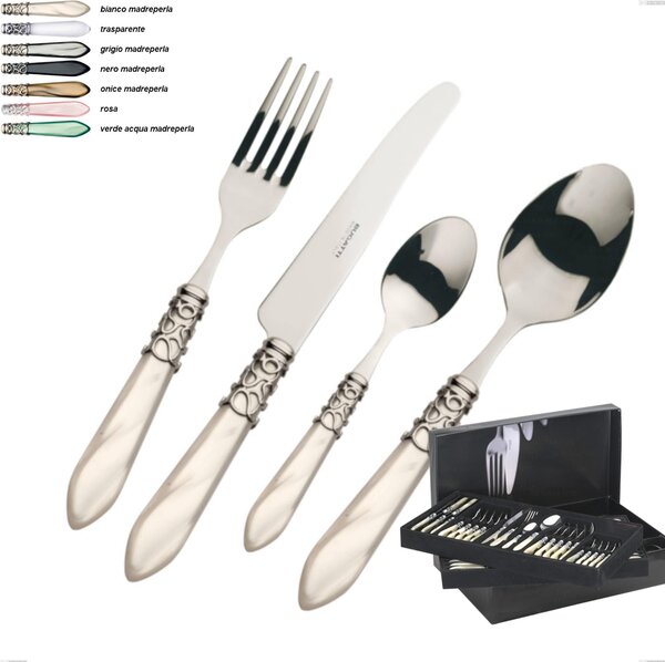 75-Piece Cutlery Set in Box Gallery Melodia Chromed Ring Bugatti, 18.10 Steel Mother-of-Pearl Effect in Acrylic Name: Melodia Chromed Ring Bugatti