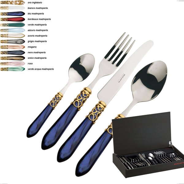24-piece cutlery set in wenge wood case Melodia gold bezel Bugatti, 18.10 stainless steel with acrylic handle