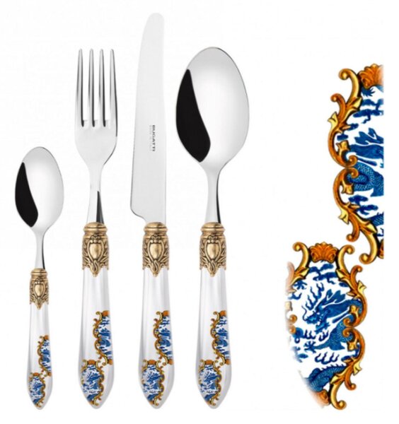 24-Piece Cutlery Set in Gift Box with Window, White Colour OXFORD ARMONIA - Mother of Pearl Finish BUGATTI, 18.10 Stainless Steel with Acrylic Handle