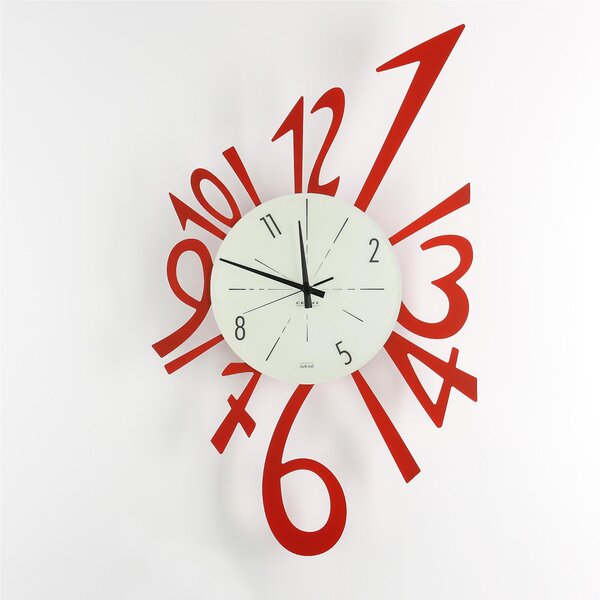 Wall Clock with Metal Frame and Glass Dial NUMERICO, Size 43x70 cm, Black Hands, Arabic Numbers in Red