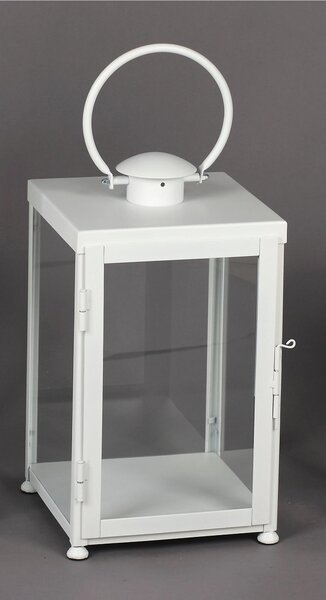 Wrought Iron Flat Lantern MEDIUM Minimalist Style Size 30x30xH 55cm - Suitable for Indoor and Outdoor Handcrafted Matte White