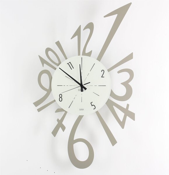 Wall Clock with Metal Structure and Glass Dial NUMERICO Size 43x70 cm Hands Black Colour, Arabic Numerals in Dove Grey