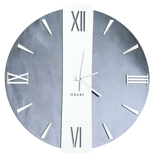 Wall Clock with Black Smoked Mirror Structure and Polished Edge Finish, 45 cm, White Hands, Arabic Numbers in Black Smoked