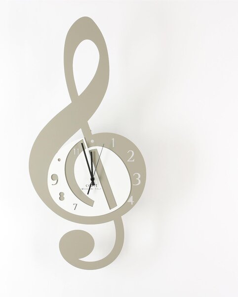 Wall Clock with Metal Structure VIOLINO Dimensions 55x33 cm with Laser-Cut Metal Hour Dial in Dove Grey Colour