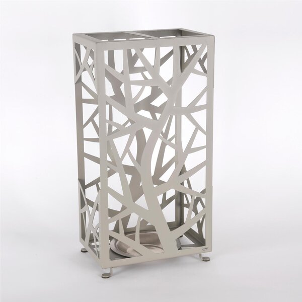 Rectangular Metal Umbrella Stand with Intertwined Tree and Branch Design, Pastel Dove Grey, Dimensions 30x20xH 56 cm, Two Slots