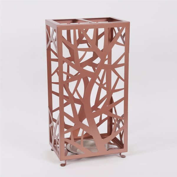 Rectangular Metal Umbrella Stand with Intertwined Trees and Branches Forest Design, Copper Metallic Finish, Dimensions 30x20xH 56 cm, Two Slots