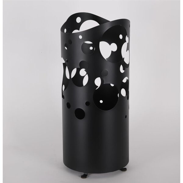 Modern Design Umbrella Stand BIG BOLLE Metal Structure Laser Cut Size 25x25xh 57 cm with Raised Feet and Water Collection Tray Black Colour