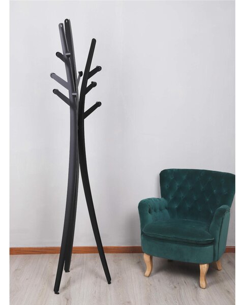 Floor Standing Metal Coat Rack LUNA Design Dimensions 48x48x h 186 cm Nature with a Sinuous Structure in Matte Black Colour