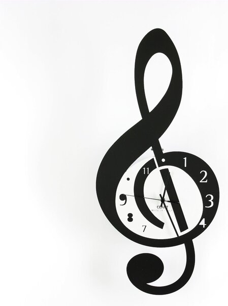 Wall Clock with Metal Structure VIOLINO Size 55x33 cm with Laser Cut Metal Hour Dial in Black Colour