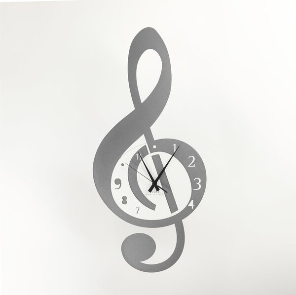 Wall Clock with Metal Structure VIOLINO Size 55x33 cm with Laser-cut Metal Hour Dial, Cast Iron Colour