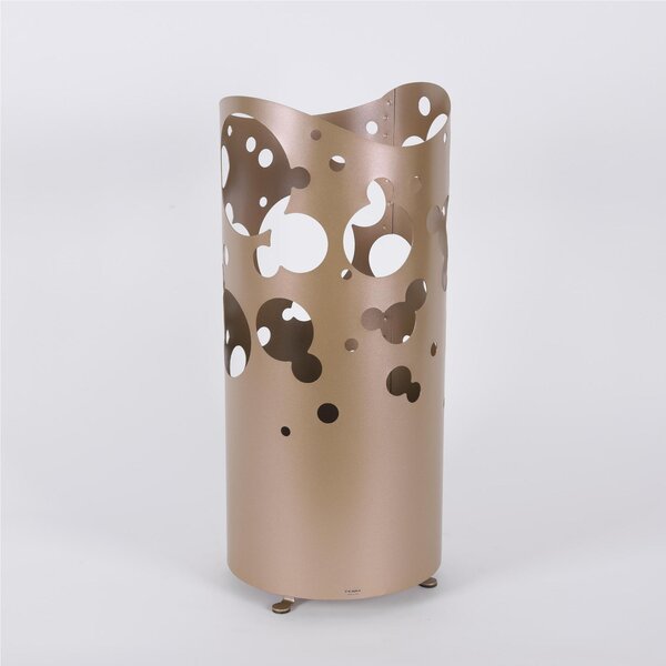 Modern Design Umbrella Stand BIG BOLLE with Laser Cut Metal Structure, Size 25x25xh 57 cm, Elevated Feet and Water Collecting Tray, Metallic Gold