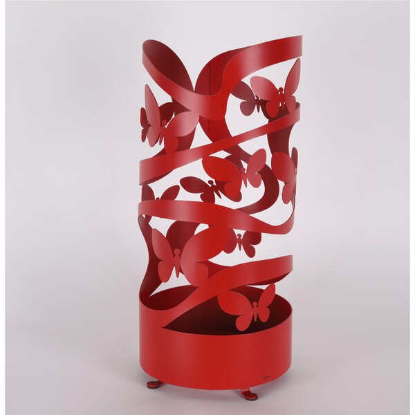 Modern Design Umbrella Stand FARFALLE Laser-Cut Metal Structure Dimensions 25x25xh 57 cm with Raised Feet and Water Collection Tray Colour Red