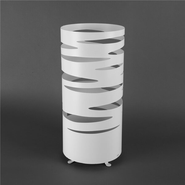 Modern Design Umbrella Stand STRAPPI BIG Metal Structure Laser Cut Dimensions 25x25xh 58 cm with Raised Feet and Water Collection Tray White Colour
