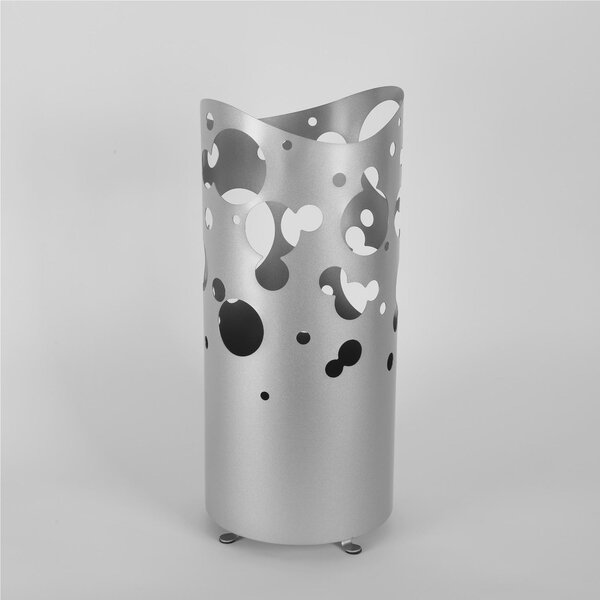 Modern Design Umbrella Stand BIG BOLLE Laser Cut Metal Structure Size 25x25xh 57 cm with Raised Feet and Water Collection Tray Metallic Silver Colour