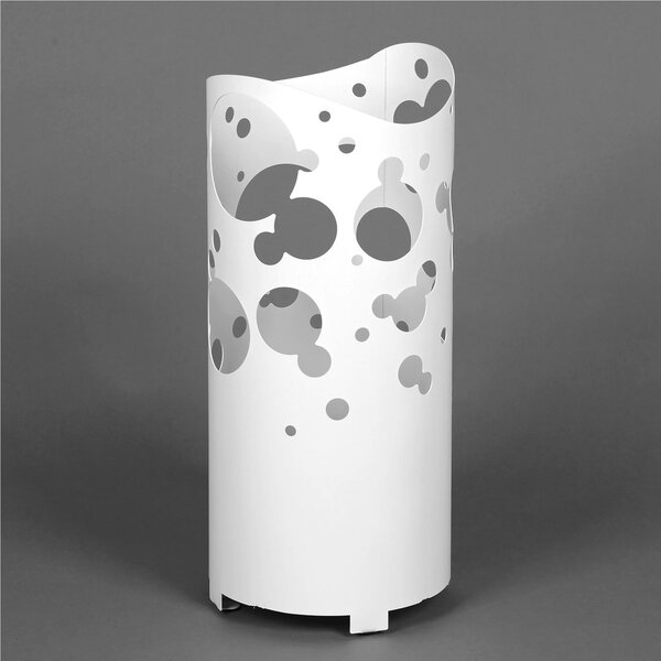 Modern Design Umbrella Stand BIG BOLLE, Laser-cut Metal Structure, Size 25x25xh 57 cm with Raised Feet and Water Collection Tray, White Colour