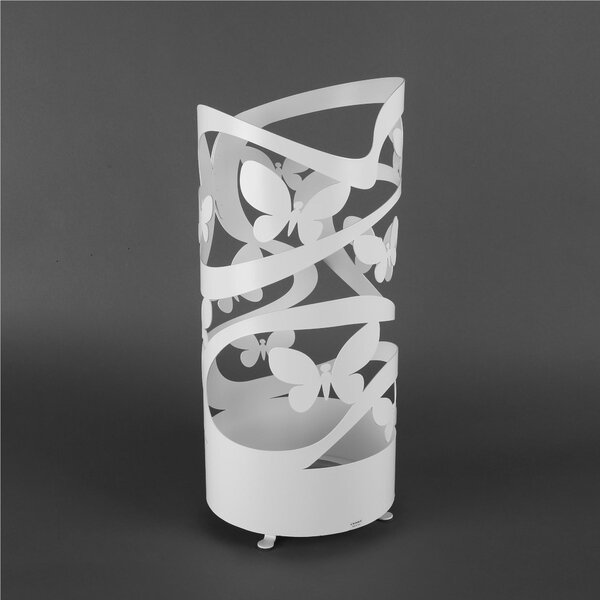Modern Design Umbrella Stand with Laser-Cut Metal Structure BUTTERFLIES Dimensions 25x25xh 57 cm with Raised Feet and Water Collection Tray Colour White