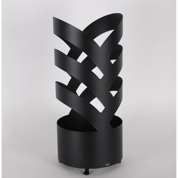 Modern Design Umbrella Stand ARCHI with Laser-cut Metal Structure, Dimensions 25xh 58 cm with Raised Feet and Water Collecting Tray, Pastel Black Colour