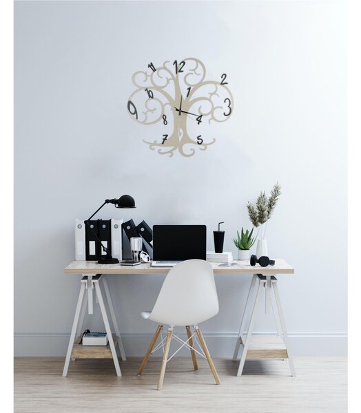 Wall Clock ALBERO DELLA VITA Size 60x h 55 cm with Branches Supporting the Hour Numbers Made of Laser-Cut Metal in Pastel Dove Grey Colour