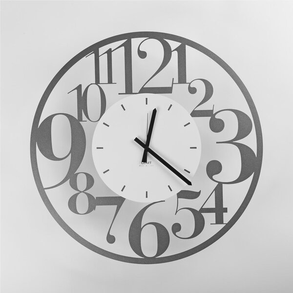 Metal Wall Clock ILENIA Size 60 cm with Large Metal Numbers, Pastel White Dial, Metallic Cast Iron Colour