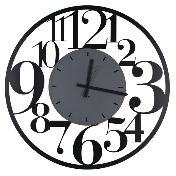 Metal Wall Clock ILENIA 60 cm with Large Metal Numbers, Grey Marble Dial in Black Colour