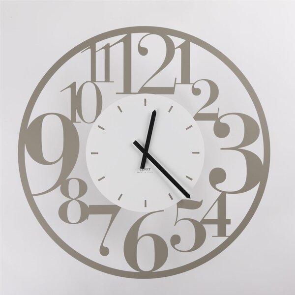 Metal Wall Clock ILENIA 60 cm with Large Metal Numbers and Pastel Taupe White Dial
