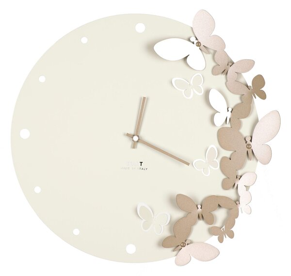 Wall Clock with Metal Structure and Dancing Butterflies, 40 cm Diameter, Black Hands, Cream Colour