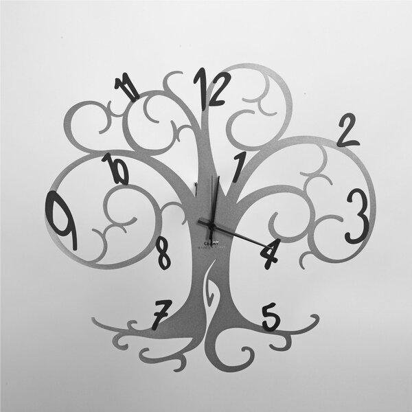 Wall Clock TREE OF LIFE Dimensions 60x h 55 cm with branches supporting the hour numbers made of laser-cut metallic Cast Iron colour Black Numbers